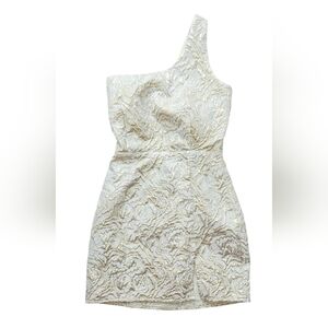 Lucy In The Sky Cream/Gold One-Shoulder Mini Dress Size S